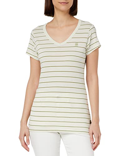 G-STAR RAW Women's Eyben Slim V-Neck Top T-Shirt, wielokolorowy (lightest Sky/Avocado Stripe D21314-C483-D846), S, Wielokolorowy (Lightest Sky/Avocado Stripe D21314-c483-d846), S