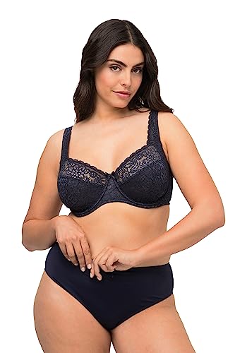 Ulla Popken, Damski, duże rozmiary, biustonosz z fiszbinami, pełna koronka, morski, 110E