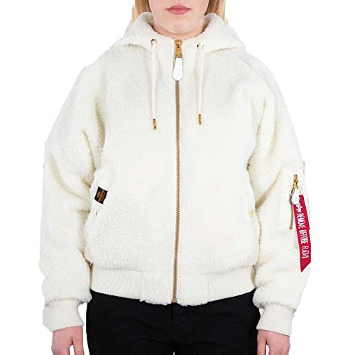 ALPHA INDUSTRIES Damska kurtka bomberka MA-1 OS Hooded Teddy Wmn off white, Off White, L