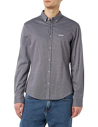 BOSS BIADO R Regular -Fit męska koszula z dwukolorowej bawełny, Navy411., XL