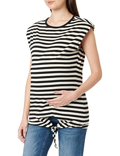 Supermom Damska koszulka bez rękawów w paski na ramiona, Black - P090, 36