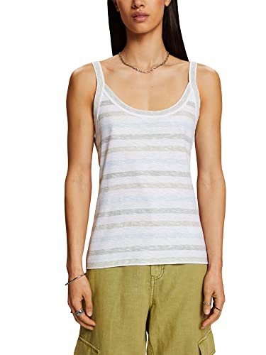 ESPRIT Tank top w paski, 100% bawełna, Light Khaki, S