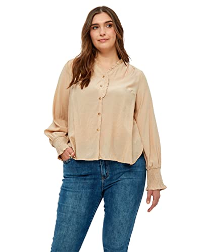 Peppercorn Damska bluzka z długim rękawem Maibritt Curve, ciepły piaskowy pasek, 20, Pasek z ciepłego piasku, 46-Plus