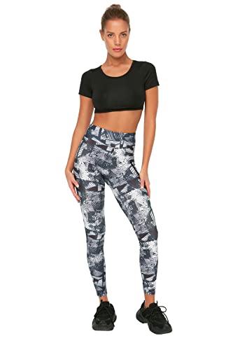 Trendyol Damska odzież sportowa wysoka talia skinny fit pełnowymiarowe legginsy sportowe, szary, M