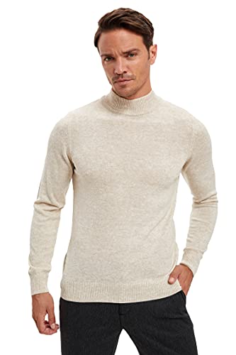 DeFacto Męski sweter z dzianiny z długim rękawem okrągły dekolt - slim fit sweter dla mężczyzn topy (LT.Beige Melange,XXL), L. beżowy melanż, XXL