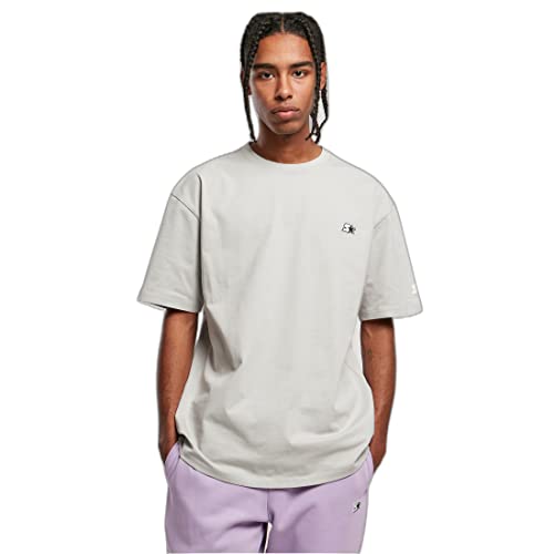 STARTER BLACK LABEL Męski T-shirt Essential Tee z haftem z przodu i nadrukiem na rękawie, naszywka z logo na obszyciu, sportowy okrągły dekolt, wiele kolorów, rozmiar S do XXL, Lightassphalt, XXL