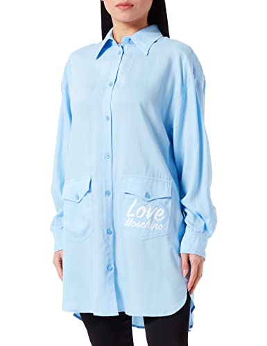 Love Moschino Damska koszulka Relaxed Fit z długim rękawem z nadrukiem Love, jasnoniebieski, 42