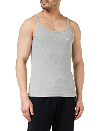 Emporio Armani Underwear Men's Ribbed Stretch Cotton Top Tank, Light Grey Melange, M, jasnoszary melanżowy, M