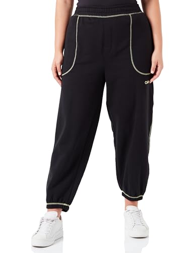 Calvin Klein Damskie spodnie dresowe z dzianiny, Czarny/Sunny Lime, L