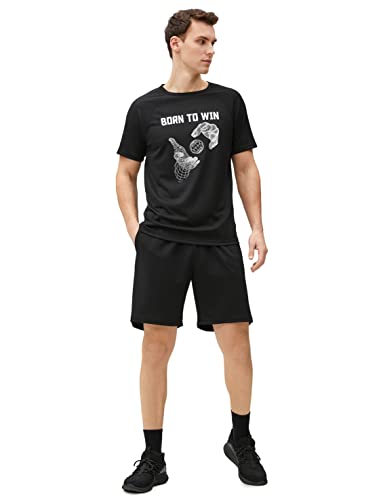 Koton Koszulka męska sportowa z nadrukiem Crew Neck Raglan Sleeve, czarny (999), XXL