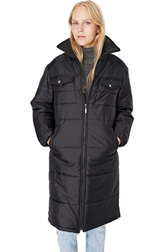 Trendyol Damska kurtka z klapą, zwykła, regularna, zimowa, płaszcz, czarny, M, Czarny