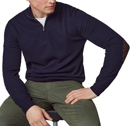 Hackett London Sweter męski Merino Cash Mix Hzip, Niebieski (granatowy), S