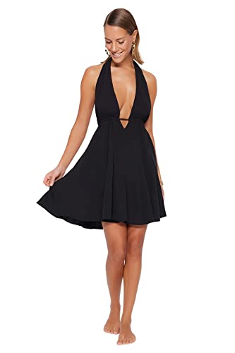 Trendyol Sukienka damska o regularnym kroju tkana sukienka, czarna, 40, Czarny, 66