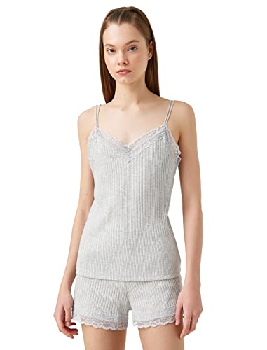 Koton Damski tank top z koronką, Szary melanż (Grm), L