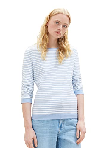 TOM TAILOR Denim Damska bluza z marszczonym rękawem i wzorem w paski, 34403-Midblue White Structure Stripe, XL