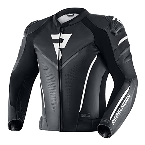 REBELHORN Fighter skórzana kurtka motocyklowa, ochrona łokci, ramion, wiatro- i wodoszczelna kamizelka softshell, wentylacja, elementy odblaskowe, 4 kieszenie