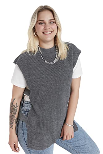 Trendyol Damski sweter z wysokim dekoltem, gładki luźny sweter plus size, antracytowy, 2XL, Antracyt, XXL