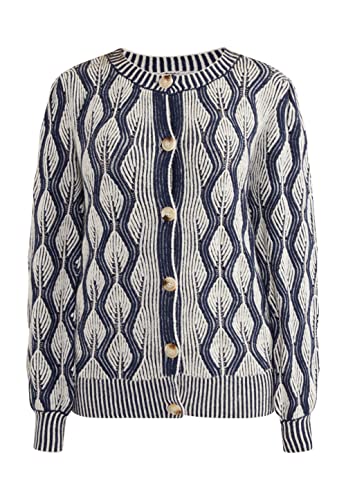 aleva Damski kardigan 10425116-AL04, wełniany biały niebieski, XL/XXL, Wełna biała, niebieska, XL-XXL
