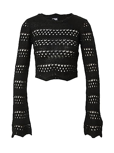 Urban Classics Damska bluza Cropped Crochet Knit Sweater, dostępna w wielu różnych kolorach, rozmiary XS-5XL, czarny, 5XL