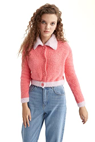 DeFacto Kardigan normalny krój dla kobiet kardigan dla topów damski (PINK, XL), Rosa, XL