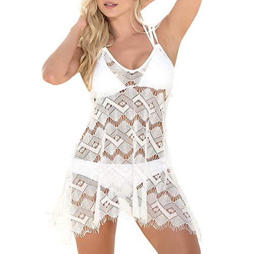 Mapalé Haftowana sukienka plażowa z kością słoniową na plecach Lace Rozmiar L