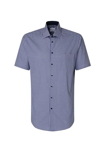 Seidensticker Męska koszula z krótkim rękawem, regularny krój, niebieska, rozmiar 44, niebieski, 44