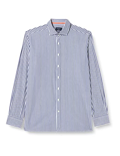 Hackett London Męska koszula w paski Selvedge, Biały/granatowy, XXL