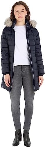 Tommy Hilfiger Damski płaszcz puchowy Tyra z futrem, Pustynne niebo, XL