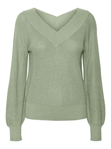 VERO MODA Damski sweter z dzianiny VMNEWLEXSUN LS Double V-NCK BLOU GA REP2, Reseda, S
