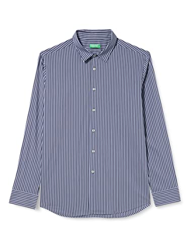 United Colors of Benetton Koszula męska, Niebieskie, w paski, jasnoniebieskie, 945, XS