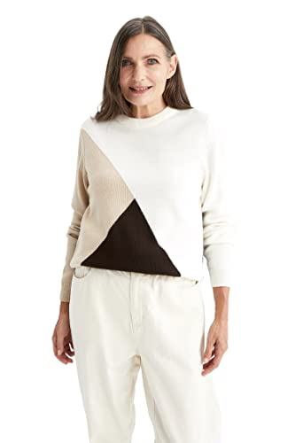 DeFacto Sweter normalny krój dla kobiet - sweter z golfem dla topów damski (ecru, S), écru, S