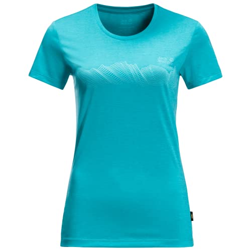 Jack Wolfskin Damska koszulka CROSSTRAIL GRAPHIC T W, Ciemny aqua niebieski, S