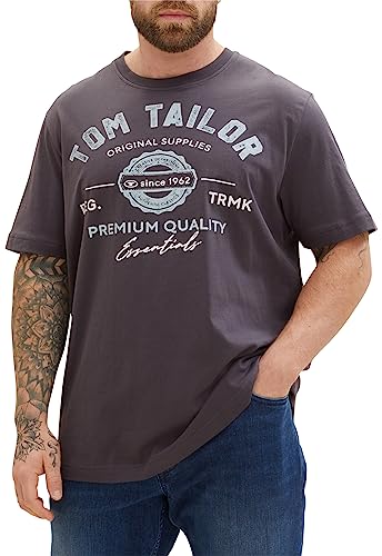 T-shirt męski plus size TOM TAILOR z nadrukiem z logo wykonany z bawełny, 10899-Szary asfalt, 5XL