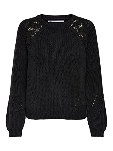 ONLY Damski sweter ONLMAGA L/S KNT NOOS, czarny/szczegóły: DTM LACE, XXS, Czarny/szczegóły: dtm Lace, XXS