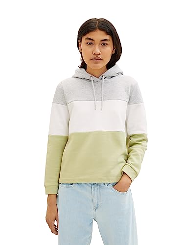 TOM TAILOR Denim Damska bluza z kapturem Colorblock, 32256-Dusty Pear Green, L