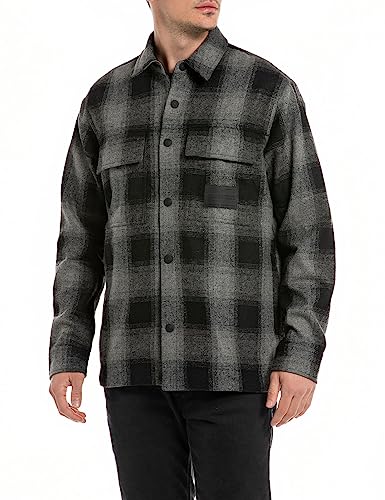 Replay koszula męska, 010 Black/Dark Grey, M