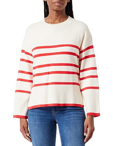 VERO MODA VMSABA LS O-Neck Stripe GA NOOS sweter damski, brzoza/paski: pomidorowy, M, brzoza/paski: pomidor, M