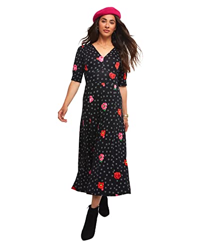 Joe Browns Damska sukienka w stylu vintage w kwiaty w kropki na co dzień, czarna, 8, Czarny, 34