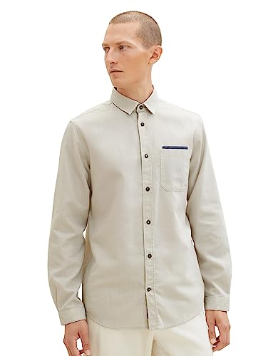 TOM TAILOR Męska koszula o regularnym kroju z kieszenią na piersi, 32300-off White Diamond Structure, L