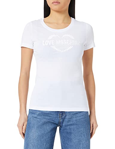 Love Moschino Koszulka damska, regularny krój, z paskiem w paski, długie rękawy i logo, Optical White, 38