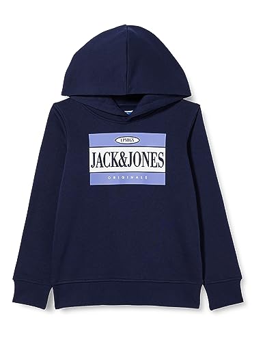 JACK&JONES JUNIOR Chłopięca bluza z kapturem Jorarthur Sweat Hood Sn Jnr, Navy Blazer/Szczegóły: jj Print, 176