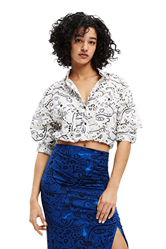 Desigual Damska koszula z długim rękawem T, biała, M