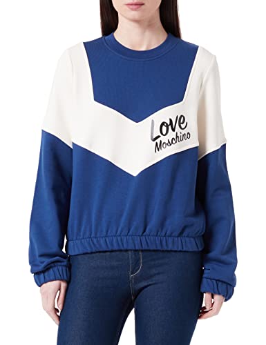 Love Moschino Damska bluza z długim rękawem, okrągły dekolt, z wstawkami w kontrastowych kolorach i włoskim logo, niebiesko-biała, 46, Niebieski/biały, 46