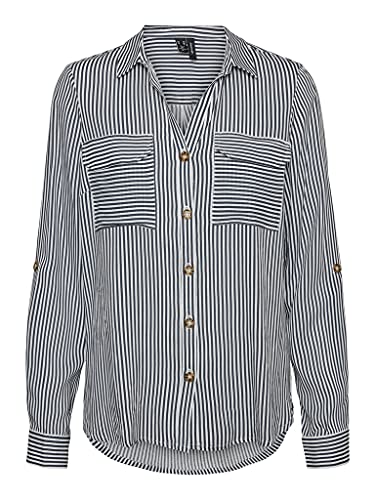 VERO MODA Damska koszulka Vmbumpy L/S New Noos bluzka, Snow White/Stripes:India Ink, S