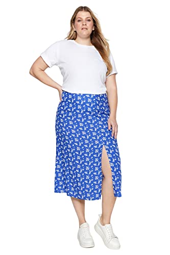 Trendyol Damska spódnica midi o linii A plus size tkana spódnica w rozmiarze plus, niebieska, 42, NIEBIESKI, 40