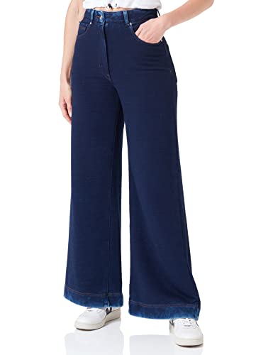 Love Moschino Szeroki Noga z Leather-hued Back Tag Spodnie Damskie Casual, Niebieski Denim, 34