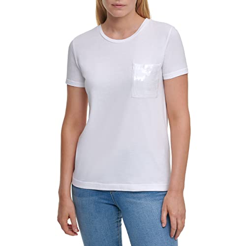 DKNY Damska koszulka z cekinami, biały, L