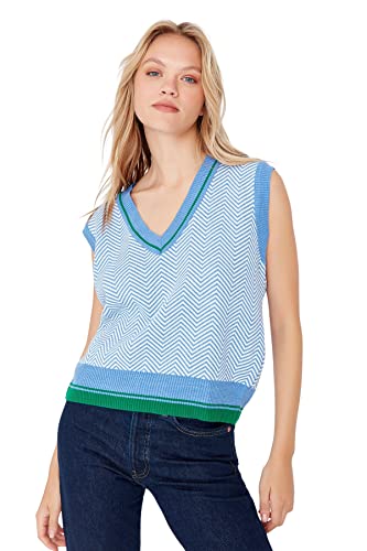 TRENDYOL Damska kamizelka z dekoltem w serek, jednokolorowa, regularna, dziergana blue, S, niebieski, S