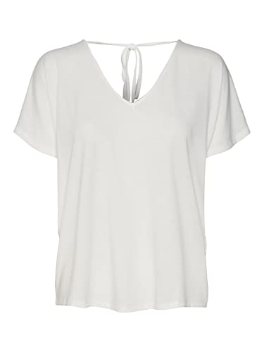VERO MODA Damska koszulka VMMARIJUNE SS DEEP dekolt w serek JRS, śnieżna biel, M, Snow White, M