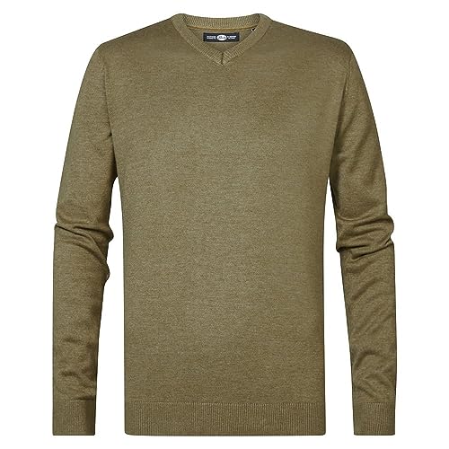 Petrol Industries Męska kurtka z dzianiny, dekolt w serek, basic polo sweter, Smokey Sand, S